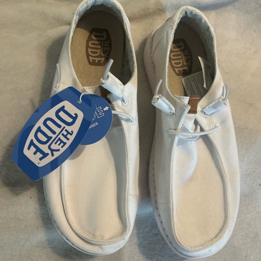 Hey Dude White Slub Canvas Slip-Ons